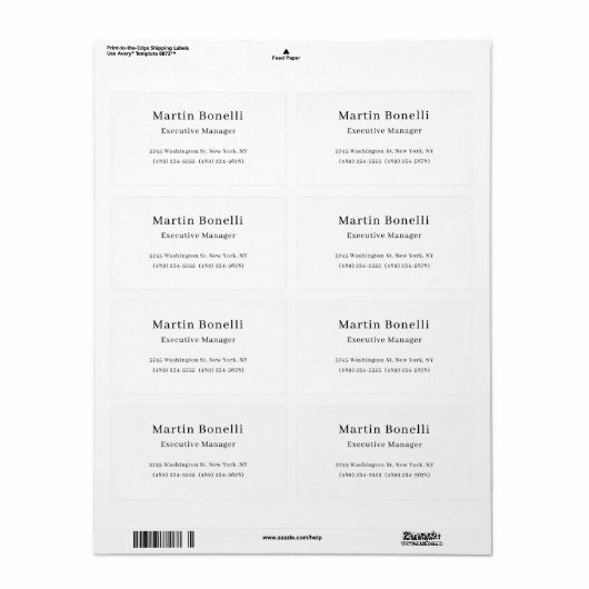 Zwart & Wit Trendy Minimal Plain Eenvoudig Etiket (Full Sheet)