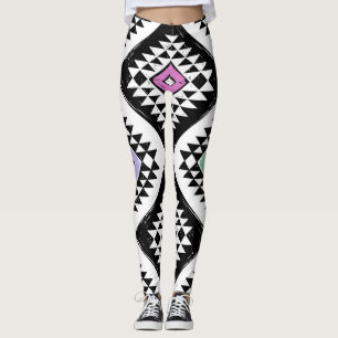 Zwart Wit Tribal Navajo Patroon Leggings