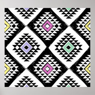 Zwart Wit Tribal Navajo Patroon Poster