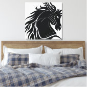 Zwart-wit tribal paard hoofd canvas afdruk (Insitu (Slaapkamer))