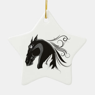 Zwart-wit tribal paardenhoofd custom ornament