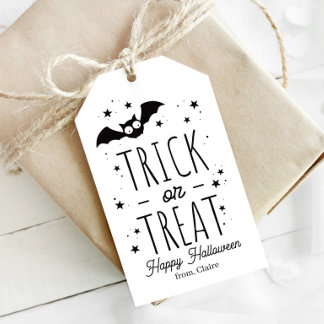 Zwart-Wit Trick or Treat Halloween Cadeaulabel
