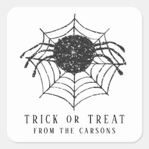 Zwart Wit Trick or treat Halloween Spinnenweb Vierkante Sticker