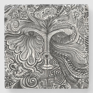 Zwart-wit Trippy Line Portret Stenen Onderzetter