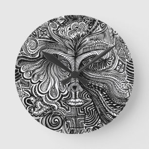Zwart-wit Trippy Line Portretklok Ronde Klok