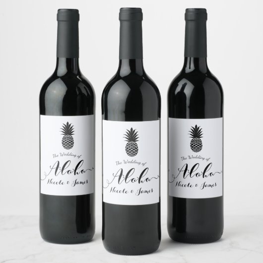 Zwart wit Tropisch anananas Elegant Wine Label Wijn Etiket (Flessen)
