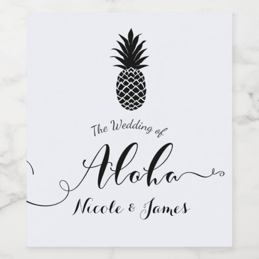 Zwart wit Tropisch anananas Elegant Wine Label Wijn Etiket (Enkel label)