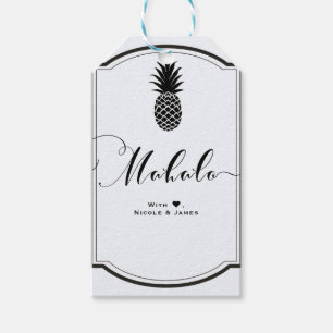 Zwart Wit Tropisch Ananas Favoriet MAHALO ALOHA Cadeaulabel