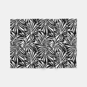 Zwart-wit tropisch blad herhalend patroon fleece deken