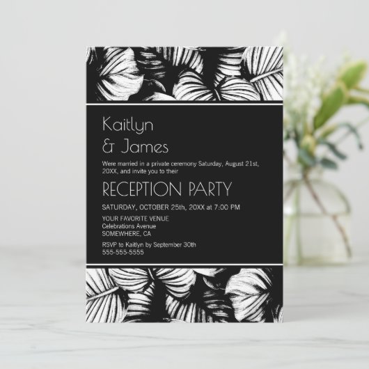 Zwart-wit tropisch palm bruiloftsfeest kaart (Staand voorkant)