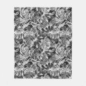 Zwart-wit tropische bladeren fleece deken (Voorkant)