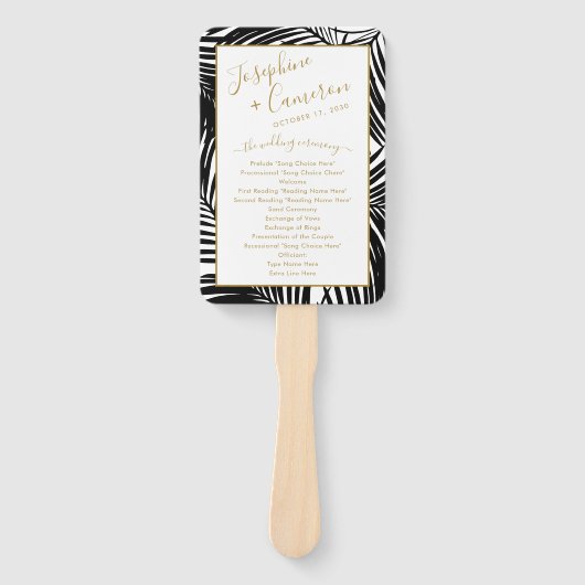 Zwart-wit Tropische Palm Leaf bruiloft programma Handwaaier (Voorkant)