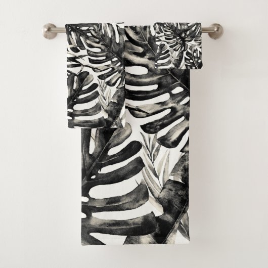 Zwart & Wit Tropische Palmbladeren Eiland Chic Bad Handdoek (Insitu)