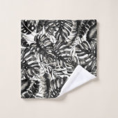 Zwart & Wit Tropische Palmbladeren Eiland Chic Bad Handdoek (Wasdoekje)