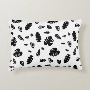 Zwart-wit tropische zomerbladeren patroon accent kussen