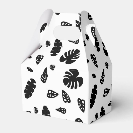 Zwart-wit tropische zomerbladeren patroon bedankdoosjes (Achterkant)