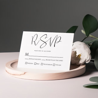 Zwart-wit trouw-RSVP maaltijdkeuze kaart
