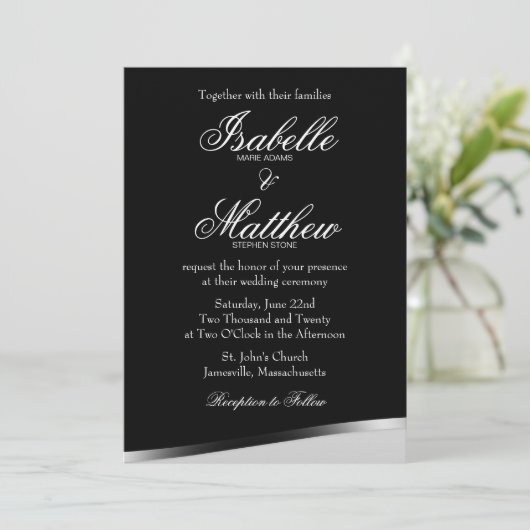 Zwart & Wit Trouw Uitnodiging, Moderne Rand Kaart (Staand voorkant)