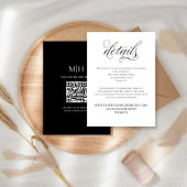 Zwart-wit trouwdetails QR-code RSVP Informatiekaartje