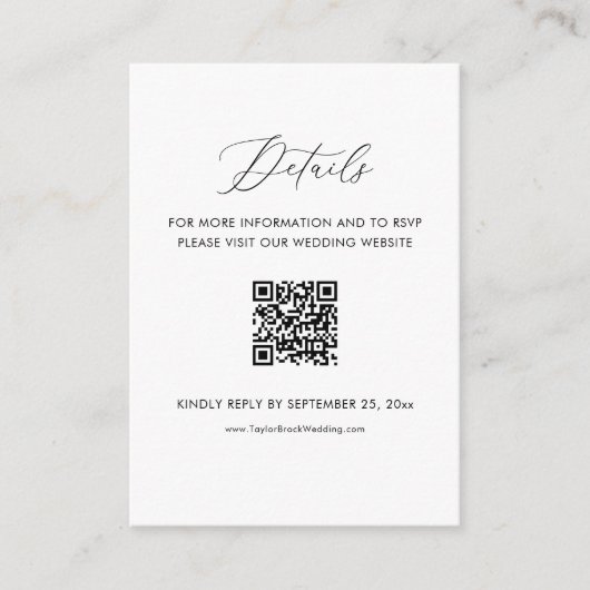 Zwart-wit trouwdetails Website QR-code Informatiekaartje (Voorkant)