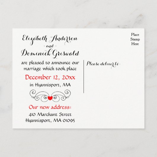 Zwart-wit trouwt met huwelijksaankondiging aankondigingskaart (Achterkant)