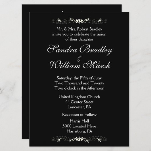 Zwart-wit trouwuitnodiging kaart (Voorkant / Achterkant)