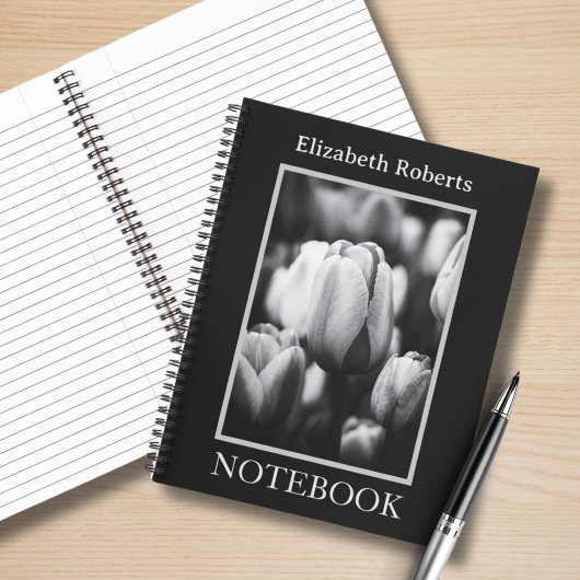 Zwart-wit Tulpen Spiraal Notitieboek