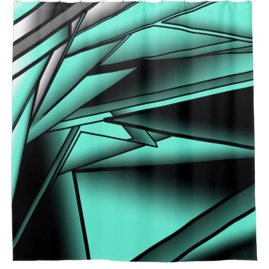 Zwart Wit Turquoise Ombre Moderne Abstracte kunst Douchegordijn (Voorkant)
