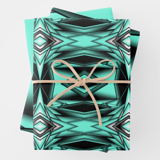 Zwart Wit Turquoise Ombre Moderne Abstracte kunst Inpakpapier Vel (In situ)