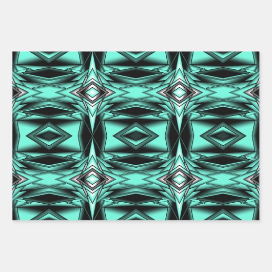 Zwart Wit Turquoise Ombre Moderne Abstracte kunst Inpakpapier Vel (Voorkant)