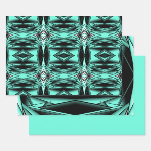 Zwart Wit Turquoise Ombre Moderne Abstracte kunst Inpakpapier Vel (Set)
