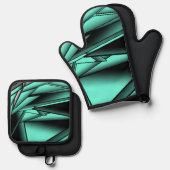 Zwart Wit Turquoise Ombre Moderne Abstracte kunst Ovenwant & Pannenlap Set (Voorkant / Achterkant)