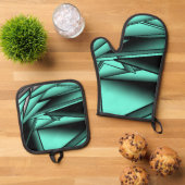 Zwart Wit Turquoise Ombre Moderne Abstracte kunst Ovenwant & Pannenlap Set (Top down)