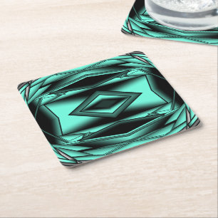 Zwart Wit Turquoise Ombre Moderne Abstracte kunst Vierkante Kartonnen Onderzetter