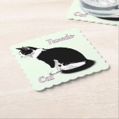 Zwart-wit Tuxedo Cat op maat Kartonnen Onderzetters (Gebogen)
