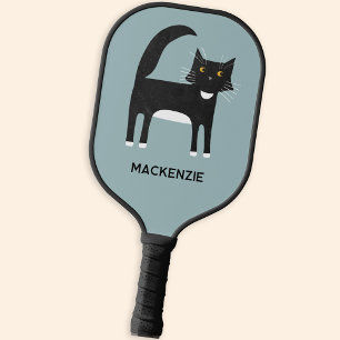 Zwart-wit Tuxedo Cat op maat Pickleball Paddle