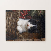 Zwart-wit Tuxedo Cat Winter Scene Schilderij Legpuzzel (Horizontaal)