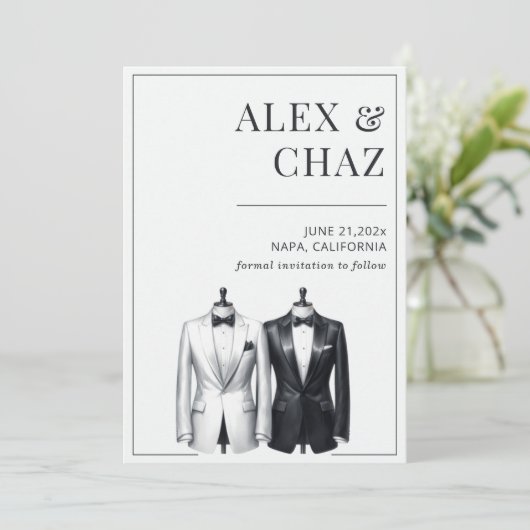 Zwart-wit Tuxedo De datum opslaan Save The Date (Staand voorkant)