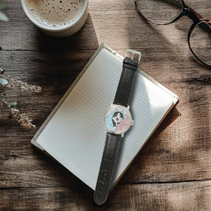 Zwart Wit Tuxedo Dekens Cat Blue Pink Horloge