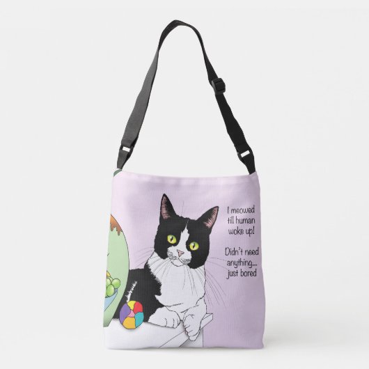 Zwart Wit Tuxedo Grappige Kat Crossbody Tas (Achterkant)