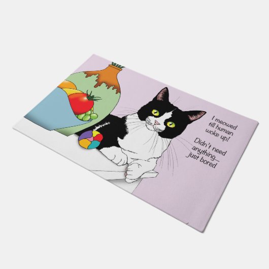 Zwart Wit Tuxedo Grappige Kat Deurmat (Schuin)