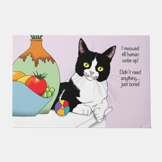 Zwart Wit Tuxedo Grappige Kat Deurmat (Voorkant)