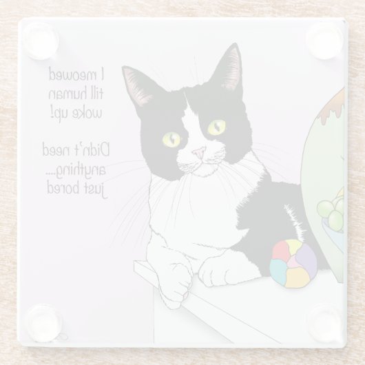 Zwart Wit Tuxedo Grappige Kat Glazen Onderzetter (Achterkant)