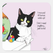 Zwart Wit Tuxedo Grappige Kat Vierkante Sticker (Voorkant)
