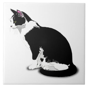 Zwart-wit Tuxedo Kat Aangepast Tegeltje