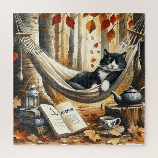 Zwart-wit Tuxedo Kat Dromen van Avontuur Legpuzzel (Verticaal)