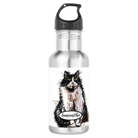 Zwart-wit Tuxedo Kat Katten Waterfles (Voorkant)