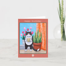 Zwart-wit Tuxedo Kat met koffie Verjaardag
