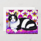 Zwart-wit Tuxedo Kat op een Kussen Briefkaart (Voorkant / Achterkant)