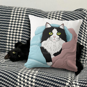 Zwart Wit Tuxedo Kattendekens Schattige Blauw Roze Kussen